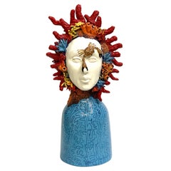 Pezzo decorativo in ceramica con testa di corallo, fatto a mano in Italia, 2021, lavorato a mano