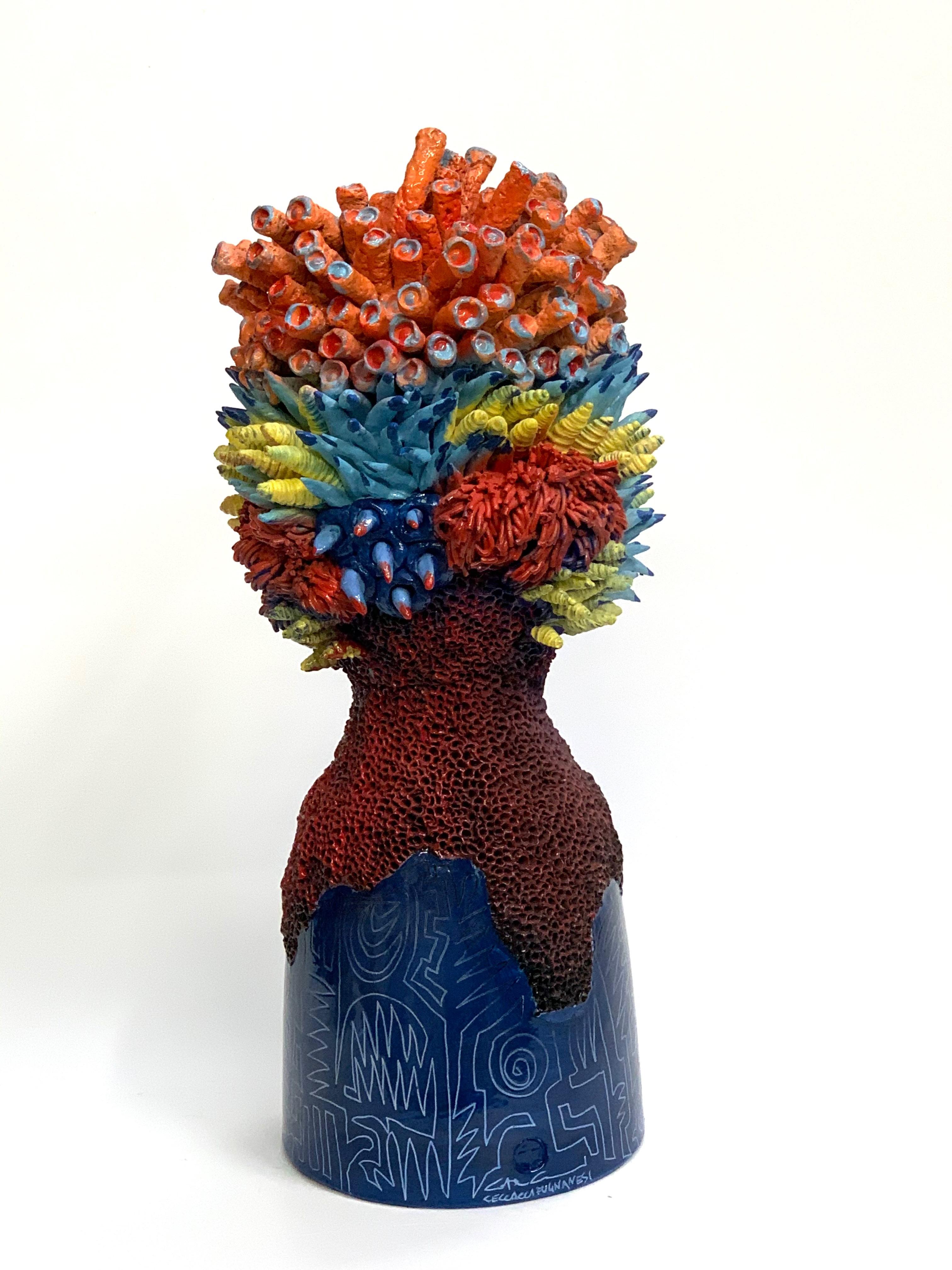 Italian Sea Head Water Decorative Ceramic Piece, Handmade Italy, 2021, Hand-Crafted For Sale