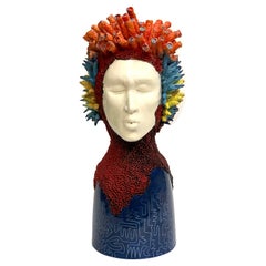 Pezzo decorativo in ceramica Sea Head Water, fatto a mano in Italia, 2021, lavorato a mano