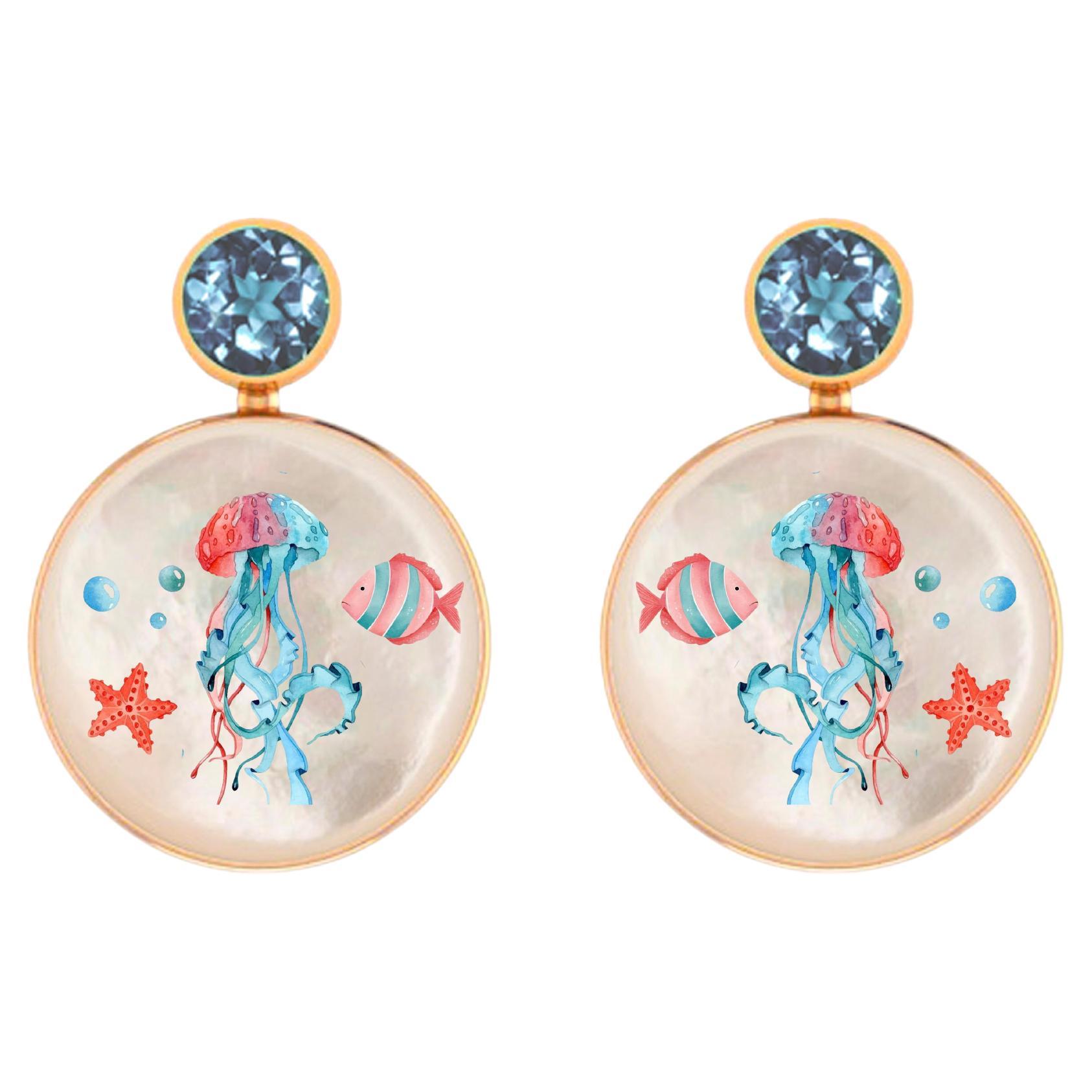 Pendientes de inspiración marina con topacio y nácar en venta
