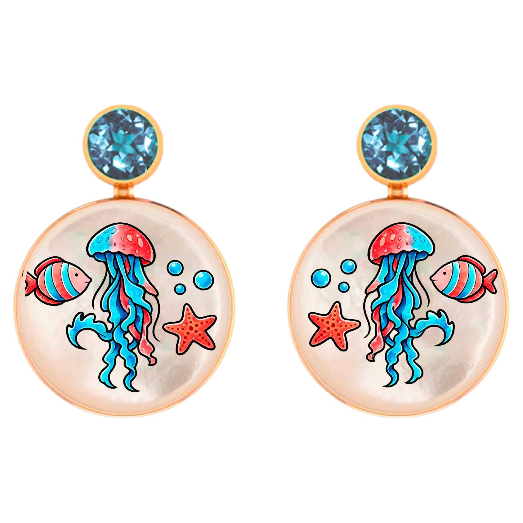 Sea inspired earrings with topaz and Mother of pearl