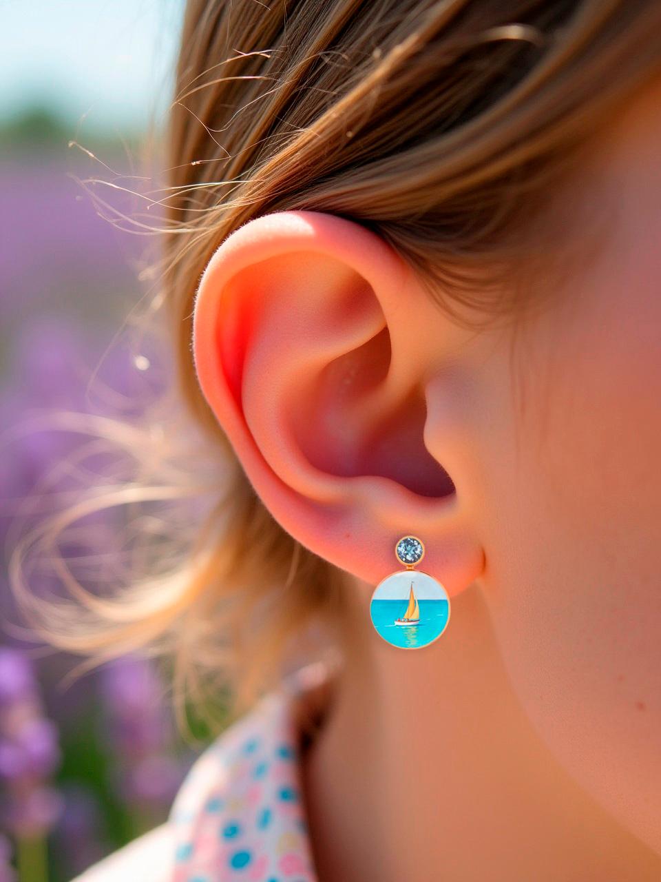 Boucles d'oreilles en nacre avec topaze et dessin de yacht inspiré de la mer. Boucles d'oreilles artisanales en coquillage de mer avec topaze. Boucles d'oreilles pour mariage de plage. Boucles d'oreilles de plage en nacre. Boucles d'oreilles en