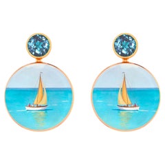 Sea inspired, sailboat, yacht earrings with topaz and Mother of pearl