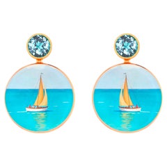 Sea inspired, sailboat, yacht earrings with topaz and Mother of pearl
