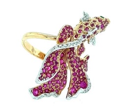 Sea Koi Fish Ruby Diamond Pave & Green 18K Rose Gold Animal Ring