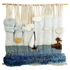 Sea Landscape Macrame Wall Hanging Tapestry / Textile Wall Art, 1970s