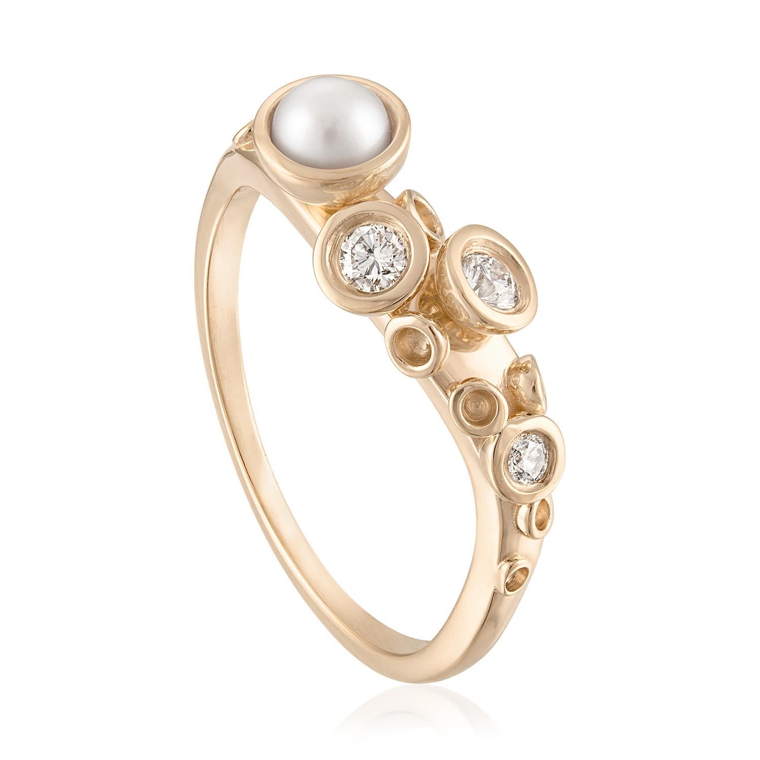 Sea-life Octopus Movable Tentacle Diamond Pearl 14k Gold Ring For Sale