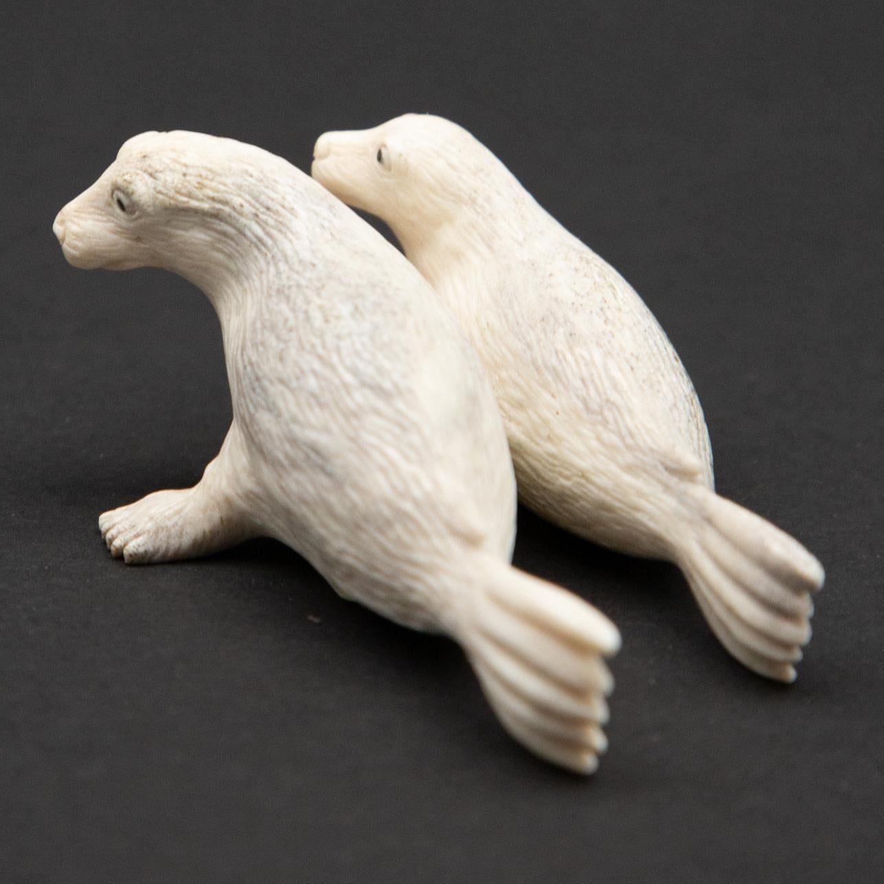 Contemporary Sea Lion Couple Moose Antler Carving