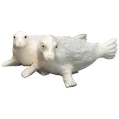 Sea Lion Couple Moose Antler Carving