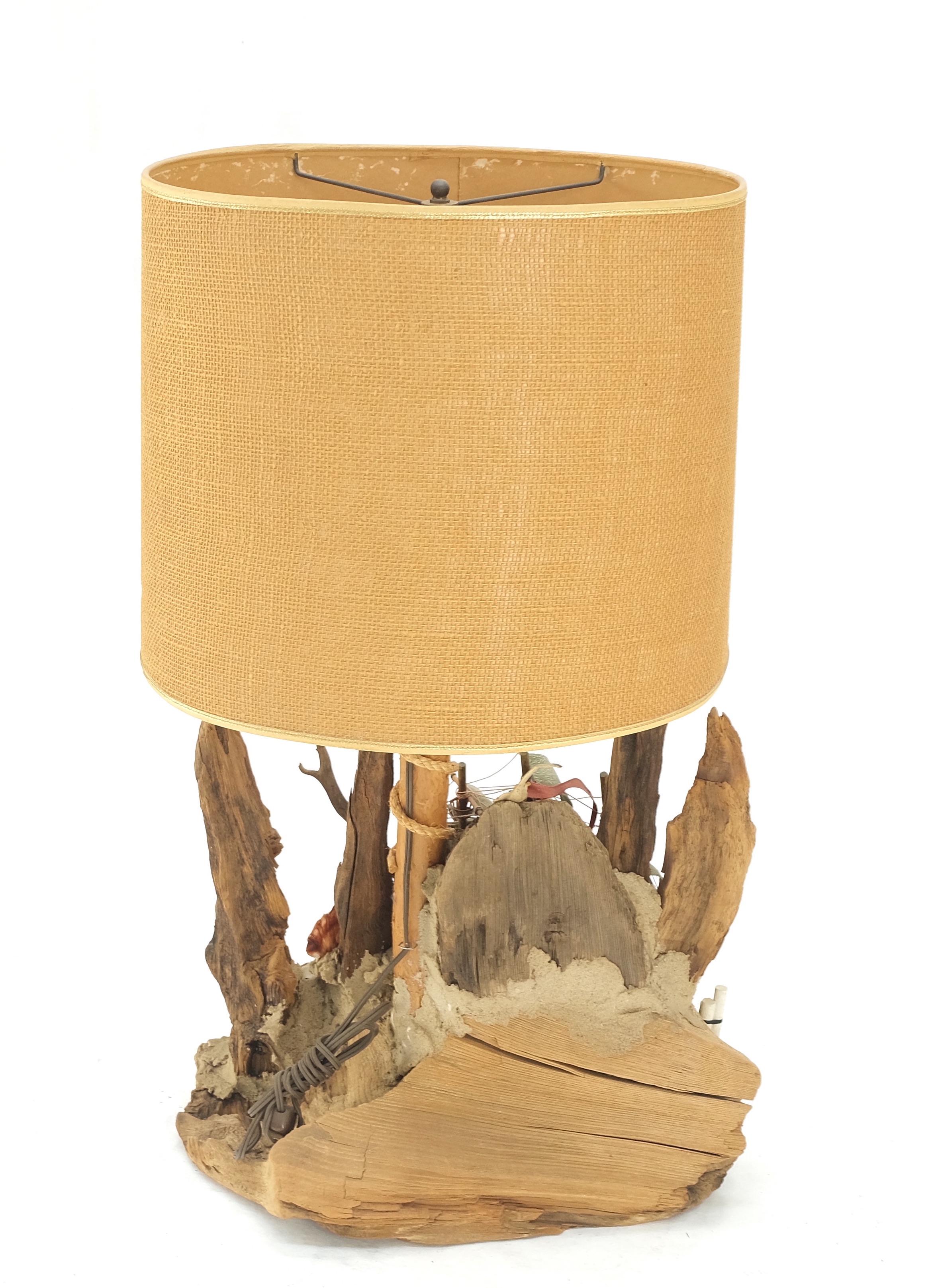 Sea Naval Shells Theme Decorated Driftwood Base Table Lamp Mid-Century Modern For Sale 2