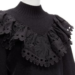 SEA NEW YORK black merino wool alpaca Victorian ruffle crop sweater XS