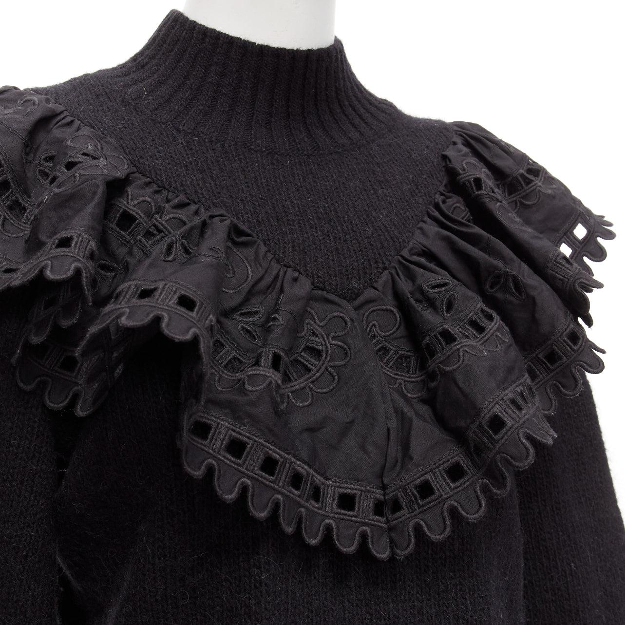 SEA NEW YORK black merino wool alpaca Victorian ruffle crop sweater XS
Reference: AAWC/A00820
Brand: SEA NEW YORK
Material: Merino Wool, Alpaca, Blend
Color: Black
Pattern: Solid
Closure: Slip On
Made in: China

CONDITION:
Condition: Excellent, this