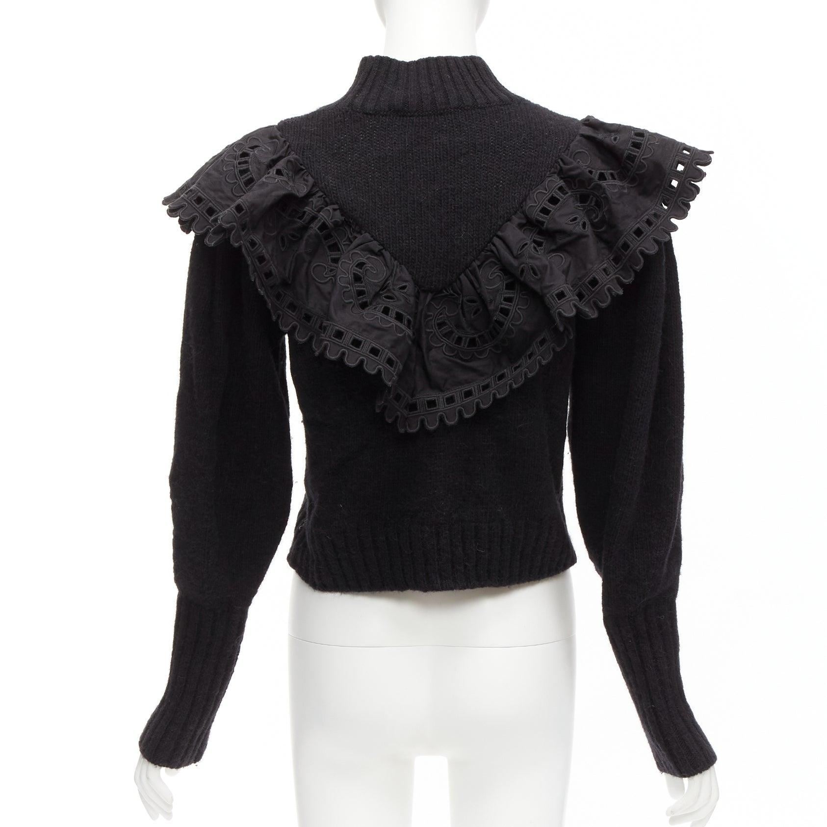 SEA NEW YORK black merino wool alpaca Victorian ruffle crop sweater XS For Sale 1