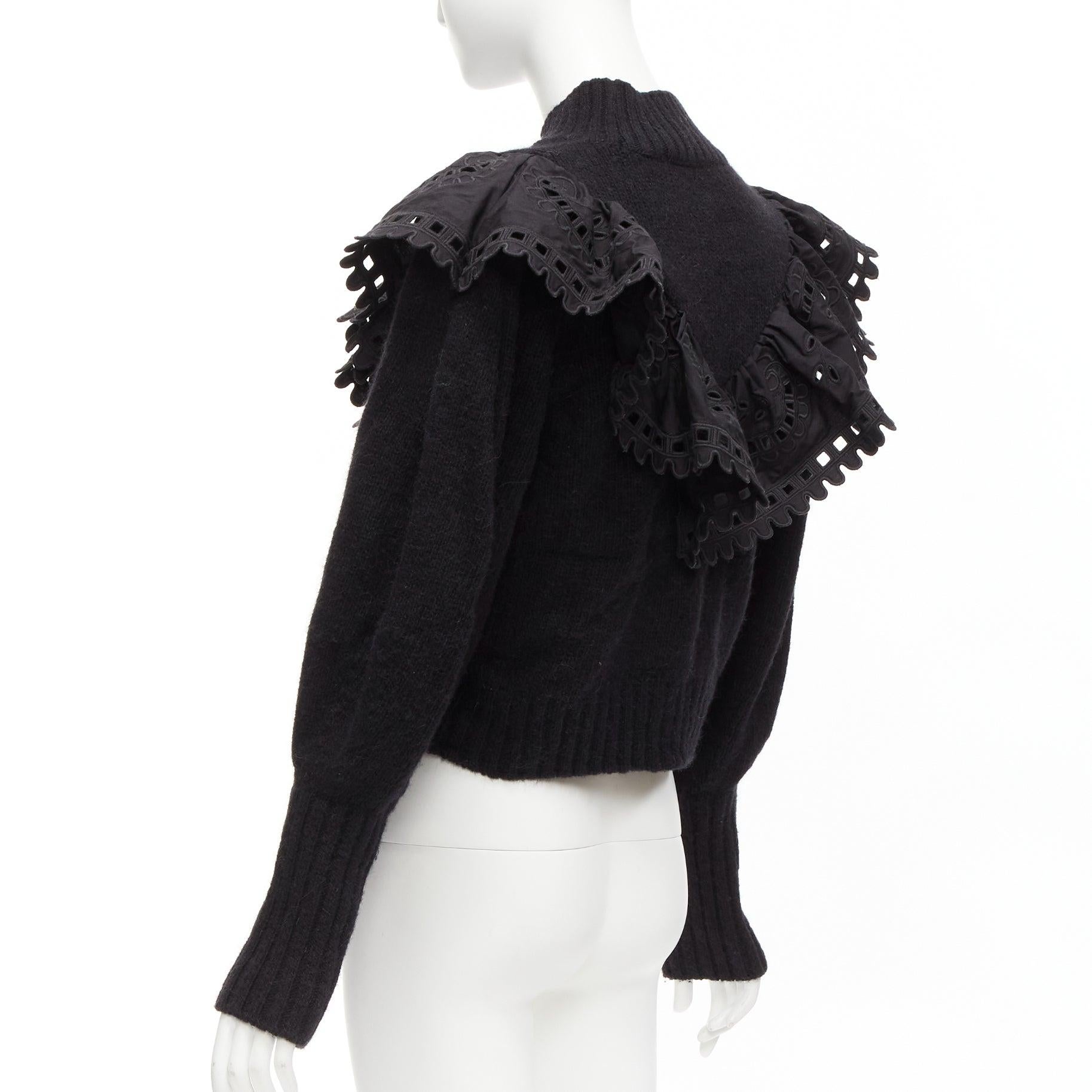 SEA NEW YORK black merino wool alpaca Victorian ruffle crop sweater XS For Sale 1
