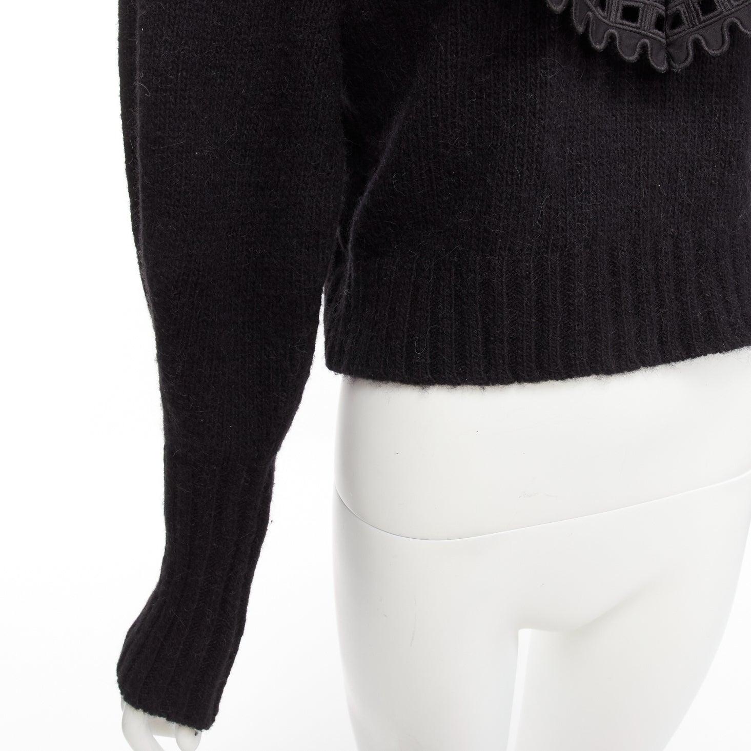 SEA NEW YORK black merino wool alpaca Victorian ruffle crop sweater XS For Sale 3