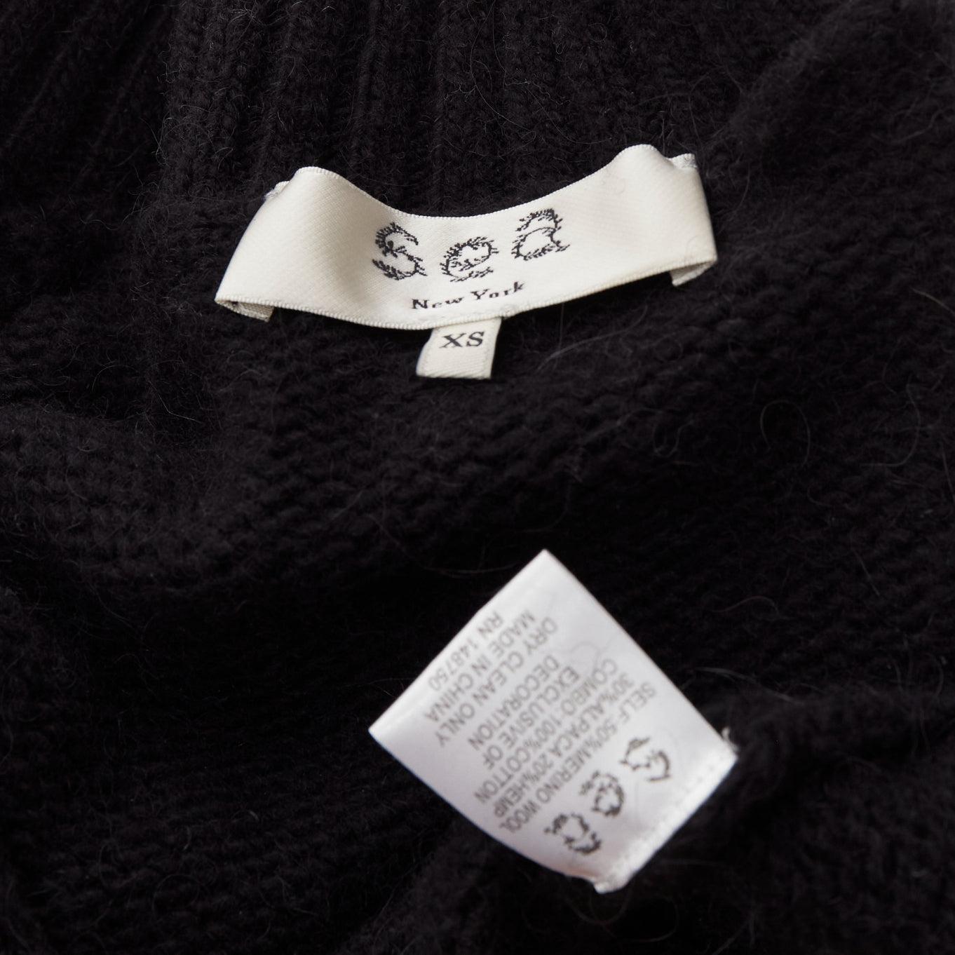 SEA NEW YORK black merino wool alpaca Victorian ruffle crop sweater XS For Sale 4