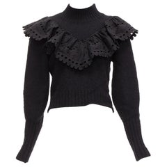 SEA NEW YORK black merino wool alpaca Victorian ruffle crop sweater XS