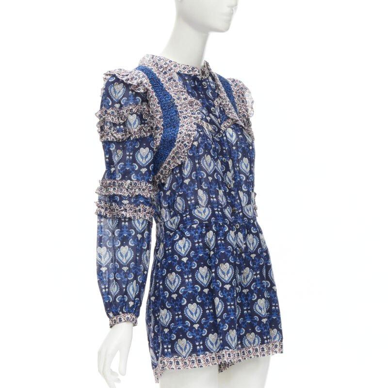 Gris SEA NEW YORK bleu, imprimé floral, grenouillère à manches longues, combinaison de jeu US0 XS en vente
