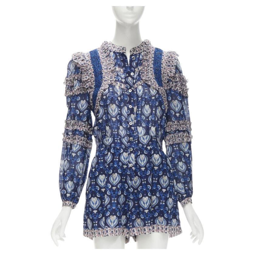 SEA NEW YORK - Pagliaccetto blu con stampa floreale e volant a maniche lunghe US0 XS