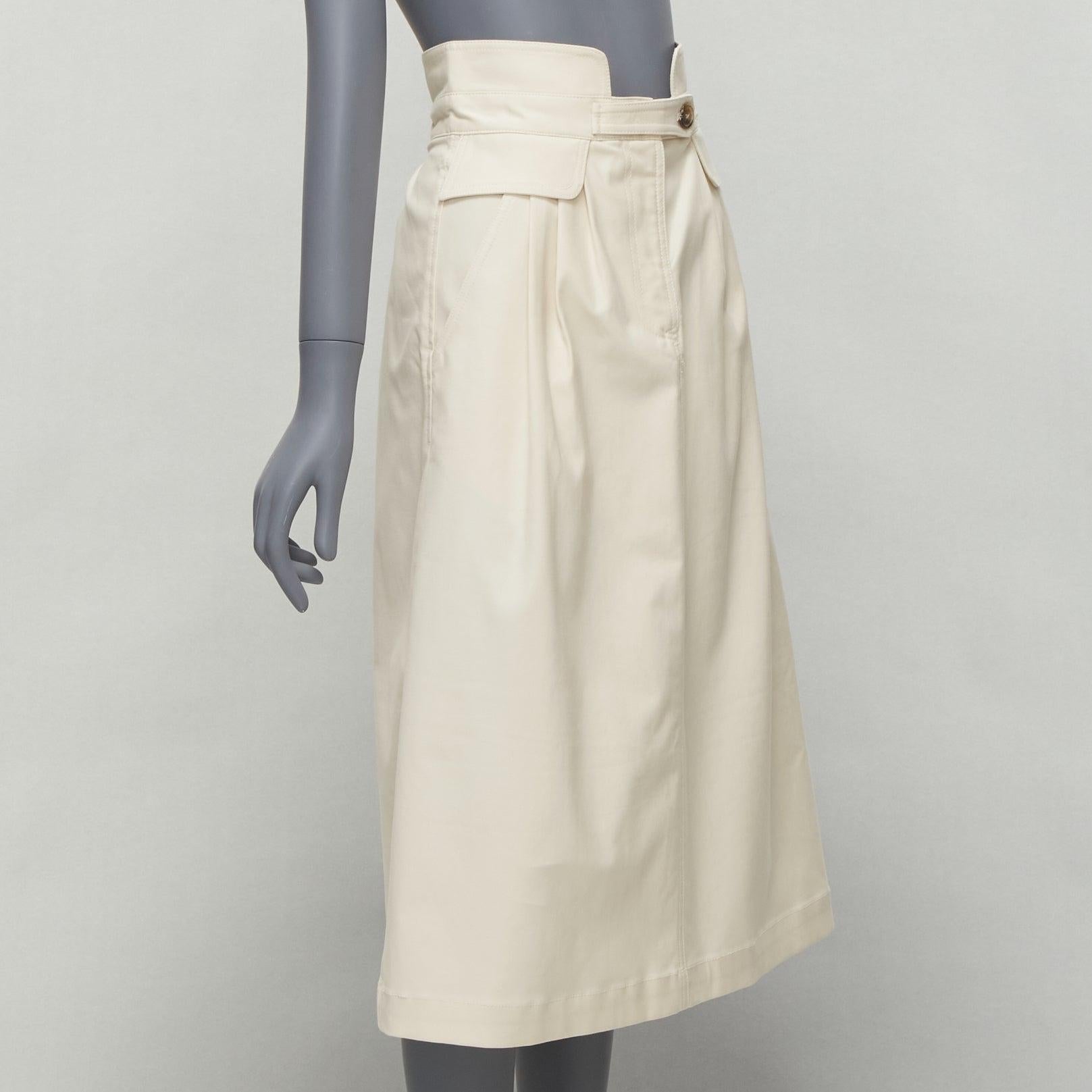 Beige SEA NEW YORK cream cotton peplum pocket flap belt waist A-line skirt US0 XS For Sale