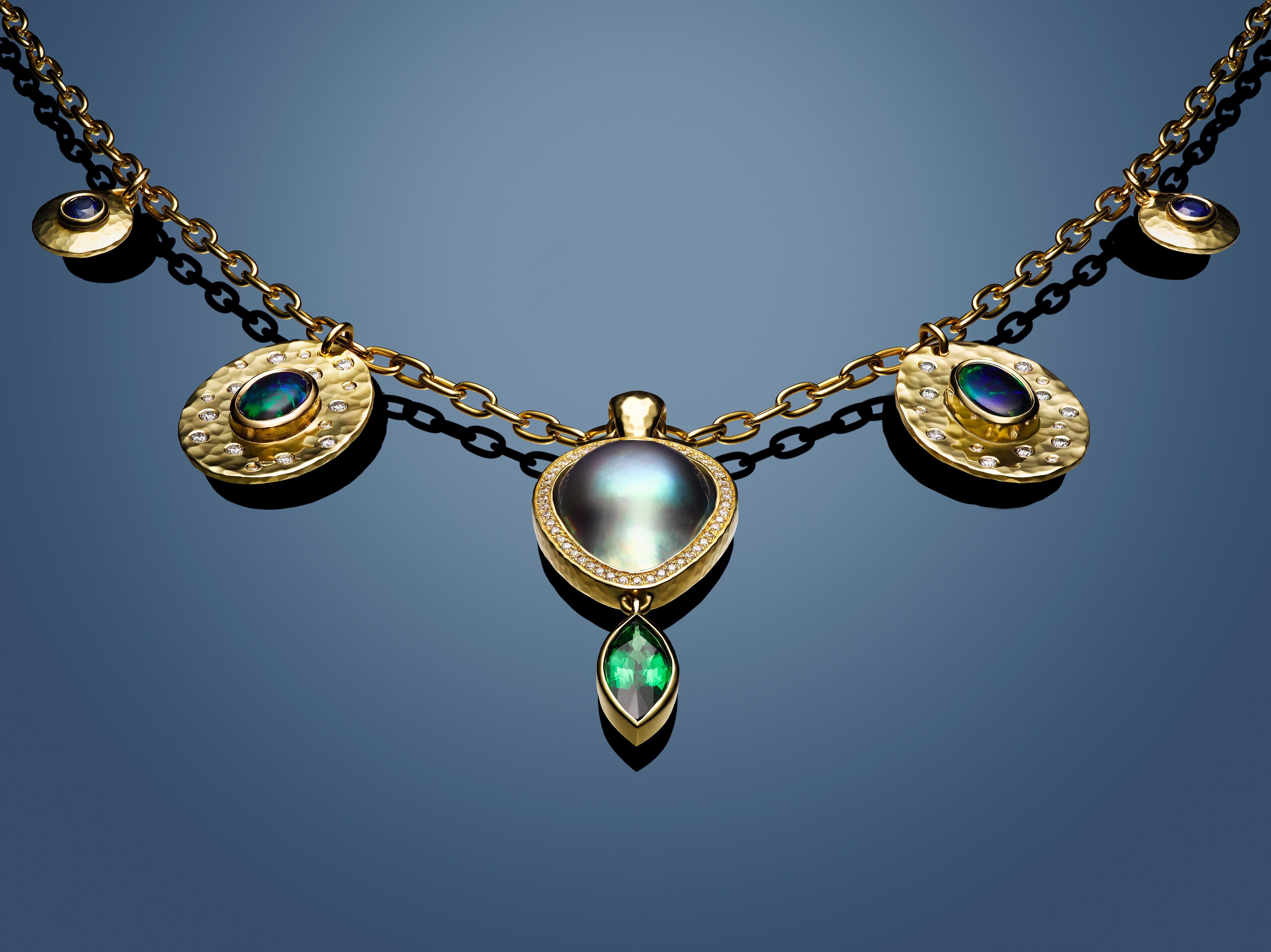 Sea of Cortez Pearl, Diamond and Tsavorite Pendant Necklace (Kunsthandwerker*in)