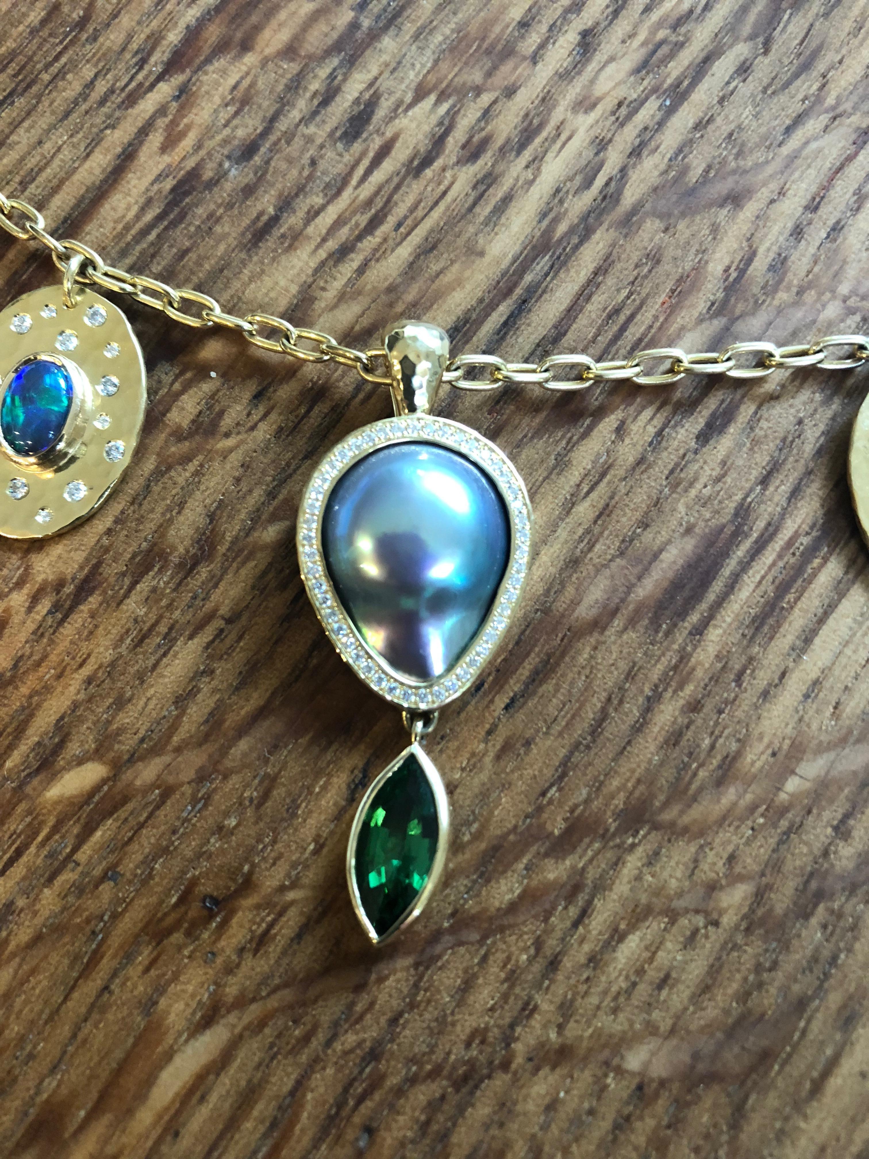 Artisan Sea of Cortez Pearl, Diamond and Tsavorite Pendant Necklace