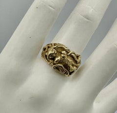 Sea Otter Ring Abalone Kelp Three Dimensional Yellow Gold Animal Ring