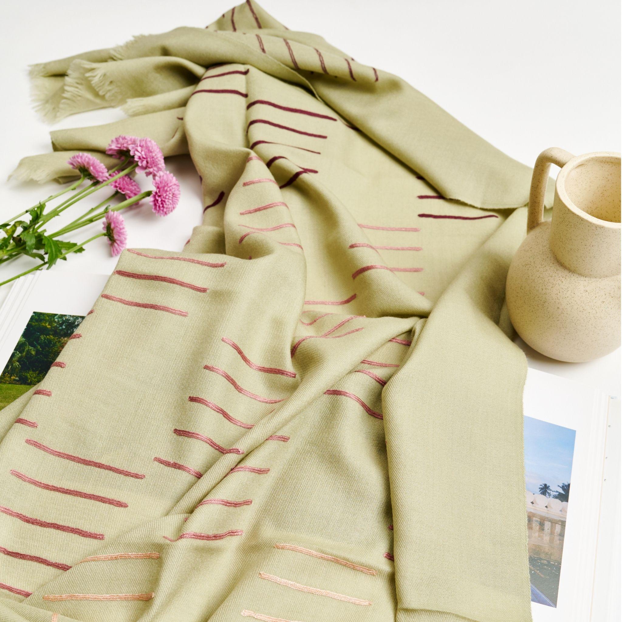 Sea Salt Hand Embroidered Hand Woven Modern Artisanal Scarf 1