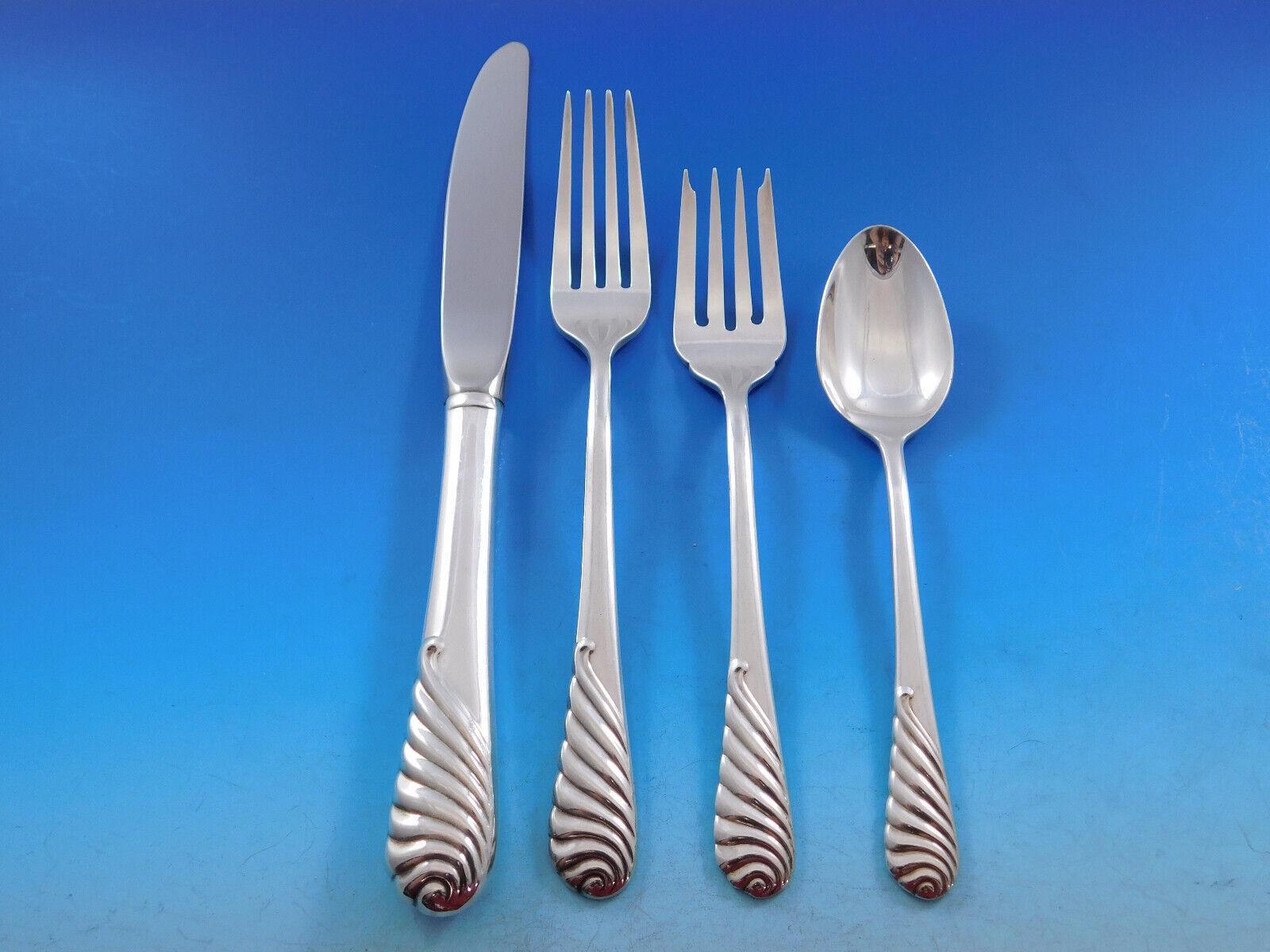 Mid-Century Modern Sea Sculpture by Gorham Sterling Silver Flatware Set for 12 Service 66 pieces For Sale