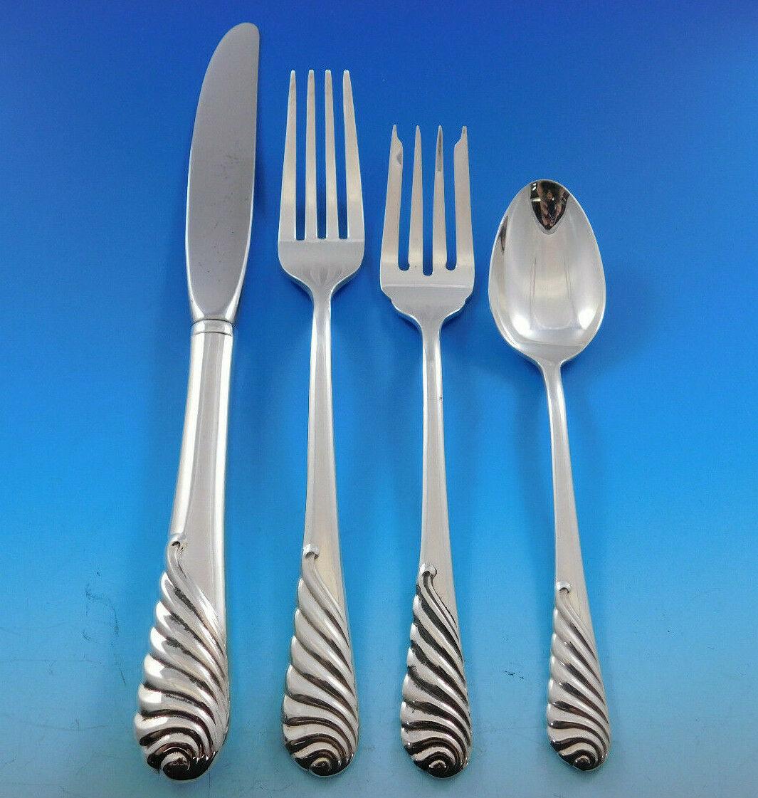 Mid-Century Modern Sea Sculpture by Gorham Sterling Silver Flatware Set for 12 Service 78 Pieces For Sale