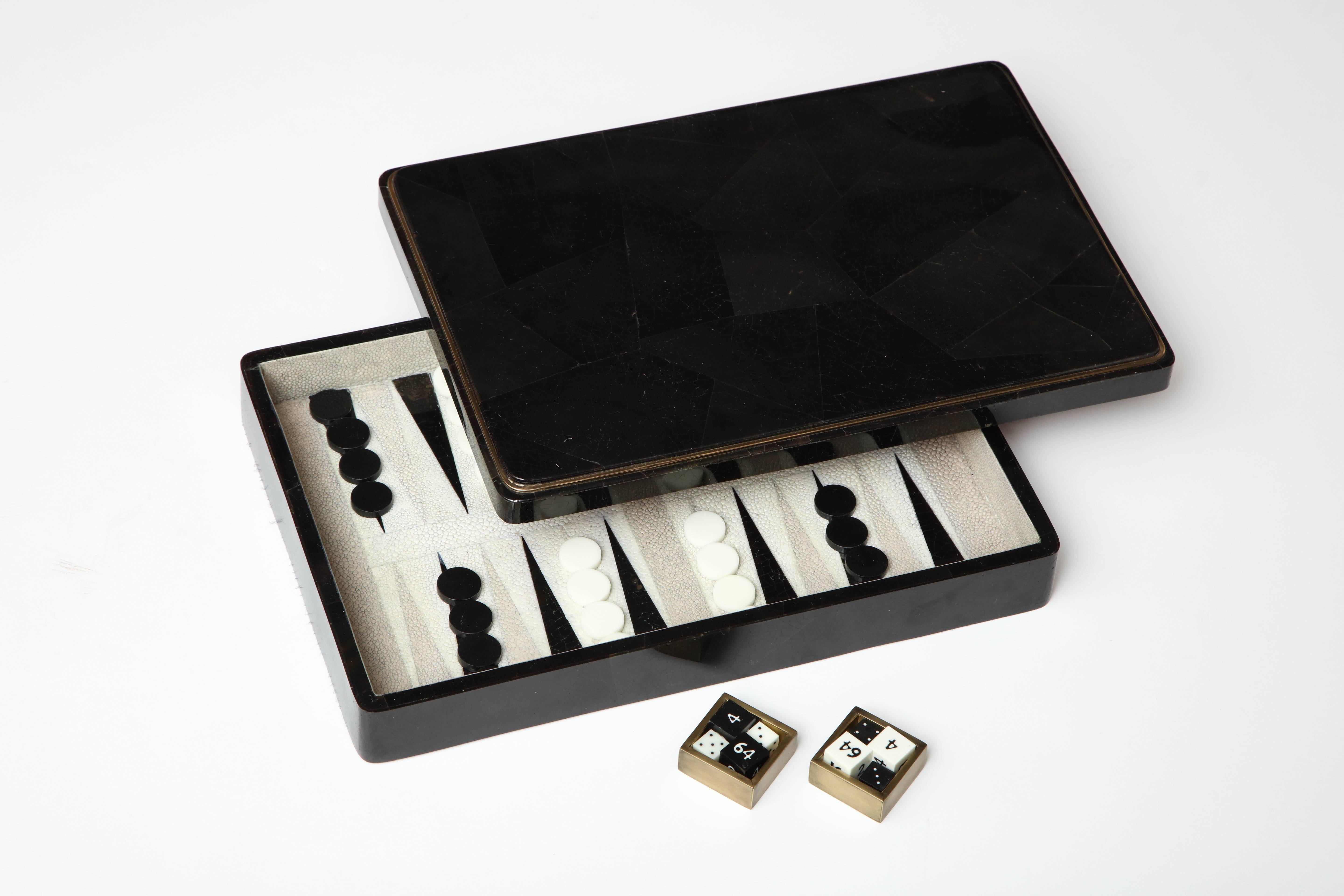 Art Deco Backgammon Game, Sea Shell and Shagreen Details, Contemporary