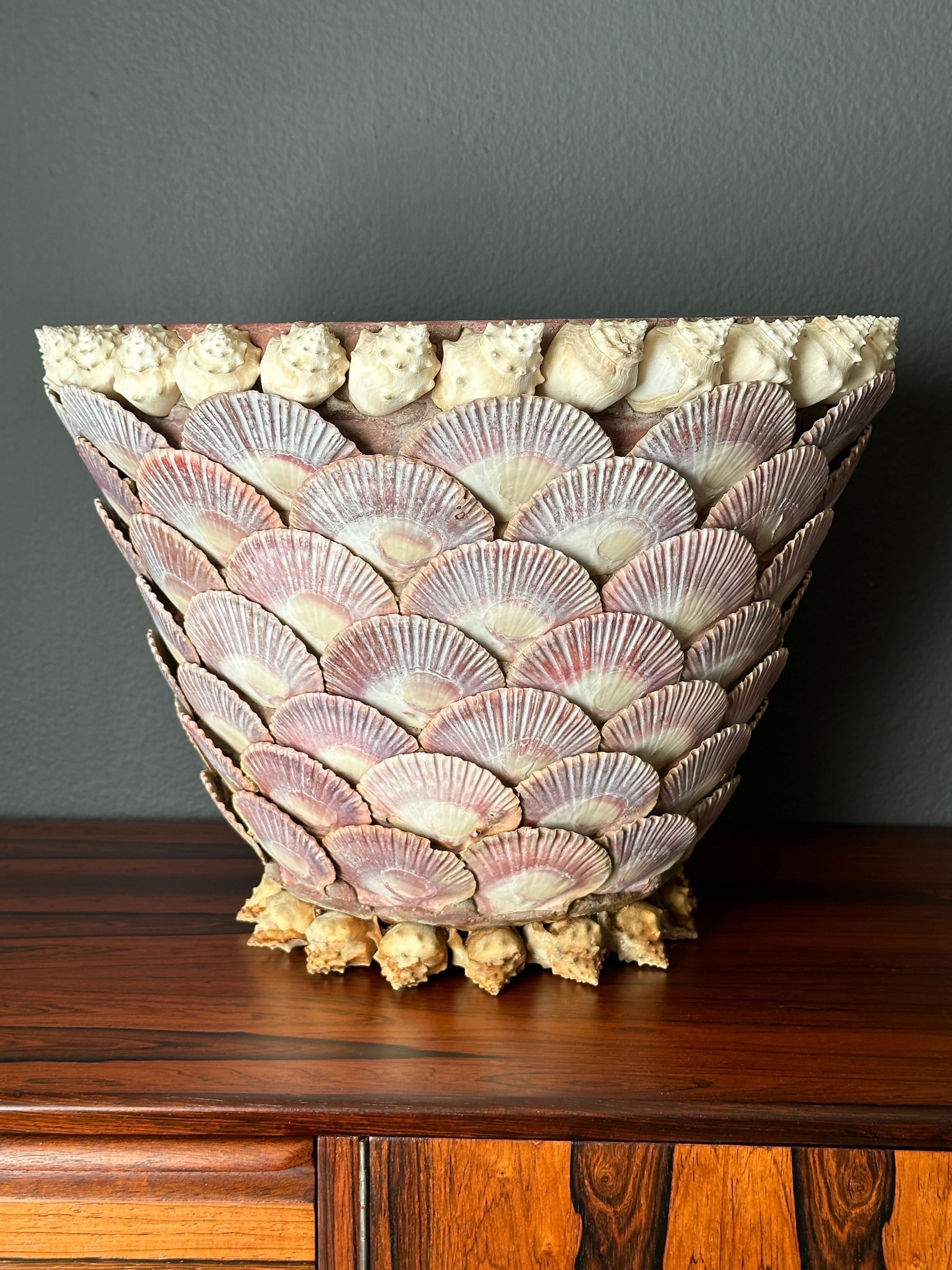 Hollywood Regency Sea Shell Covered Planter