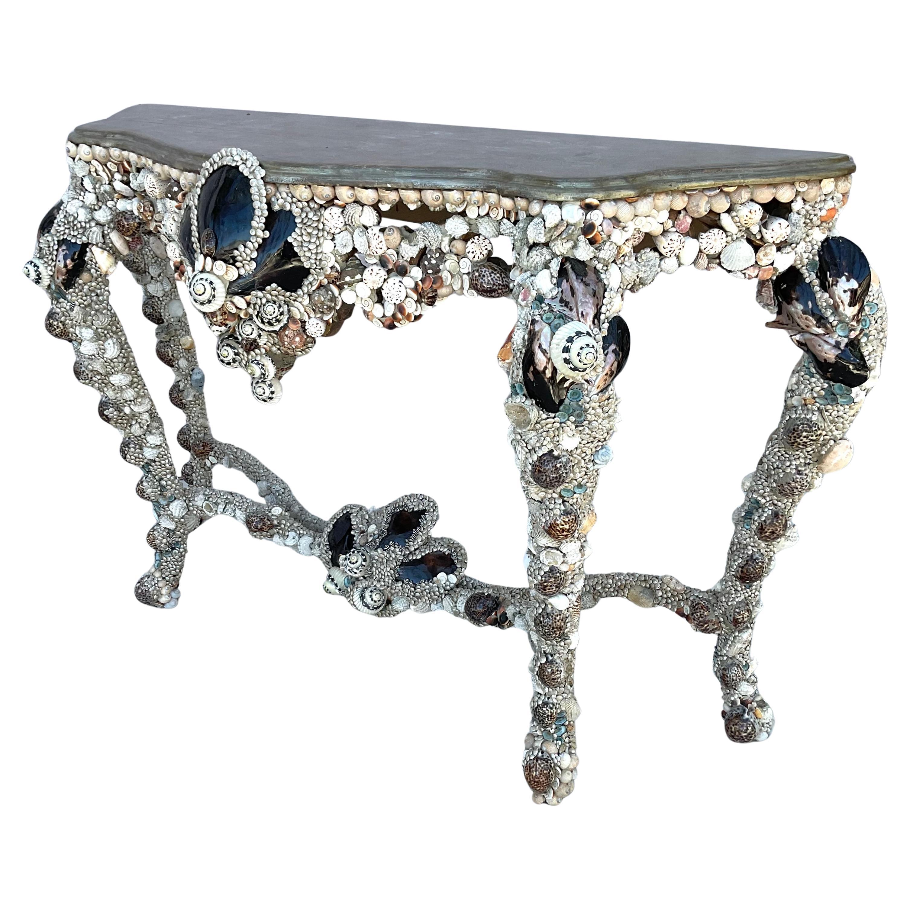 Sea Shell Encrusted Grotto Style Console Table For Sale 4