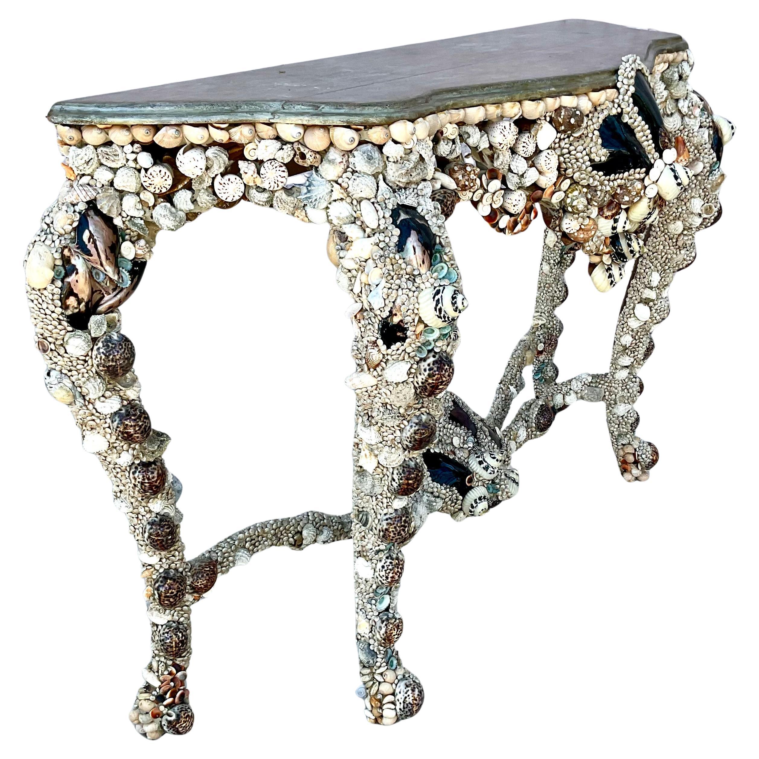 20th Century Sea Shell Encrusted Grotto Style Console Table For Sale