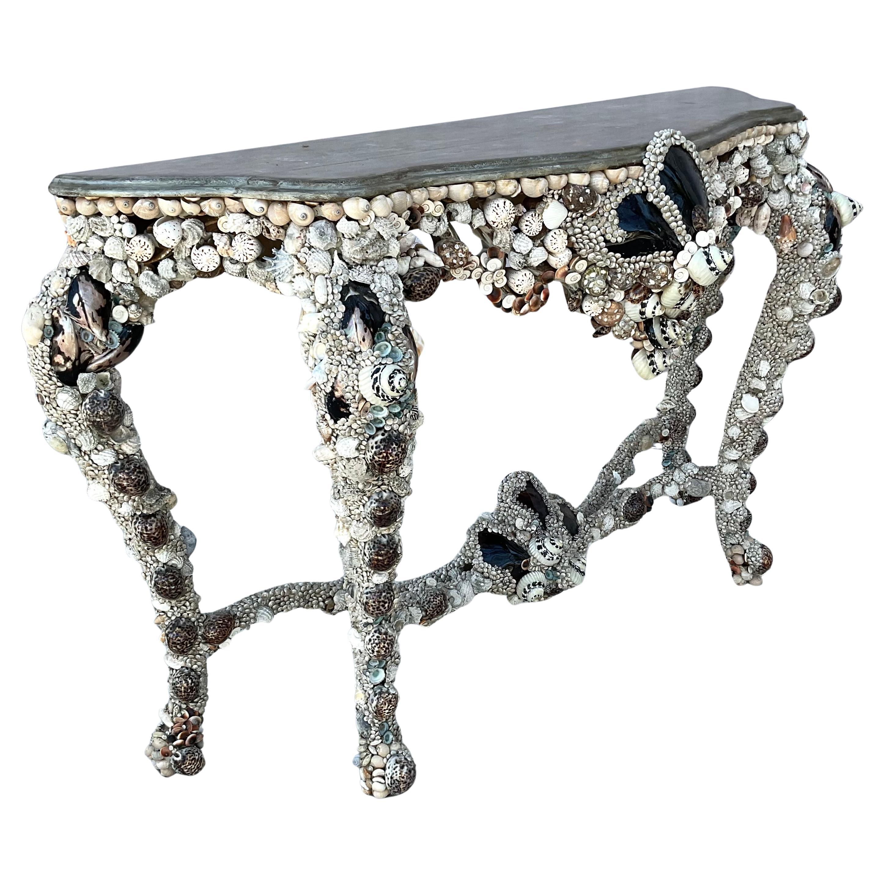 Sea Shell Encrusted Grotto Style Console Table For Sale 1