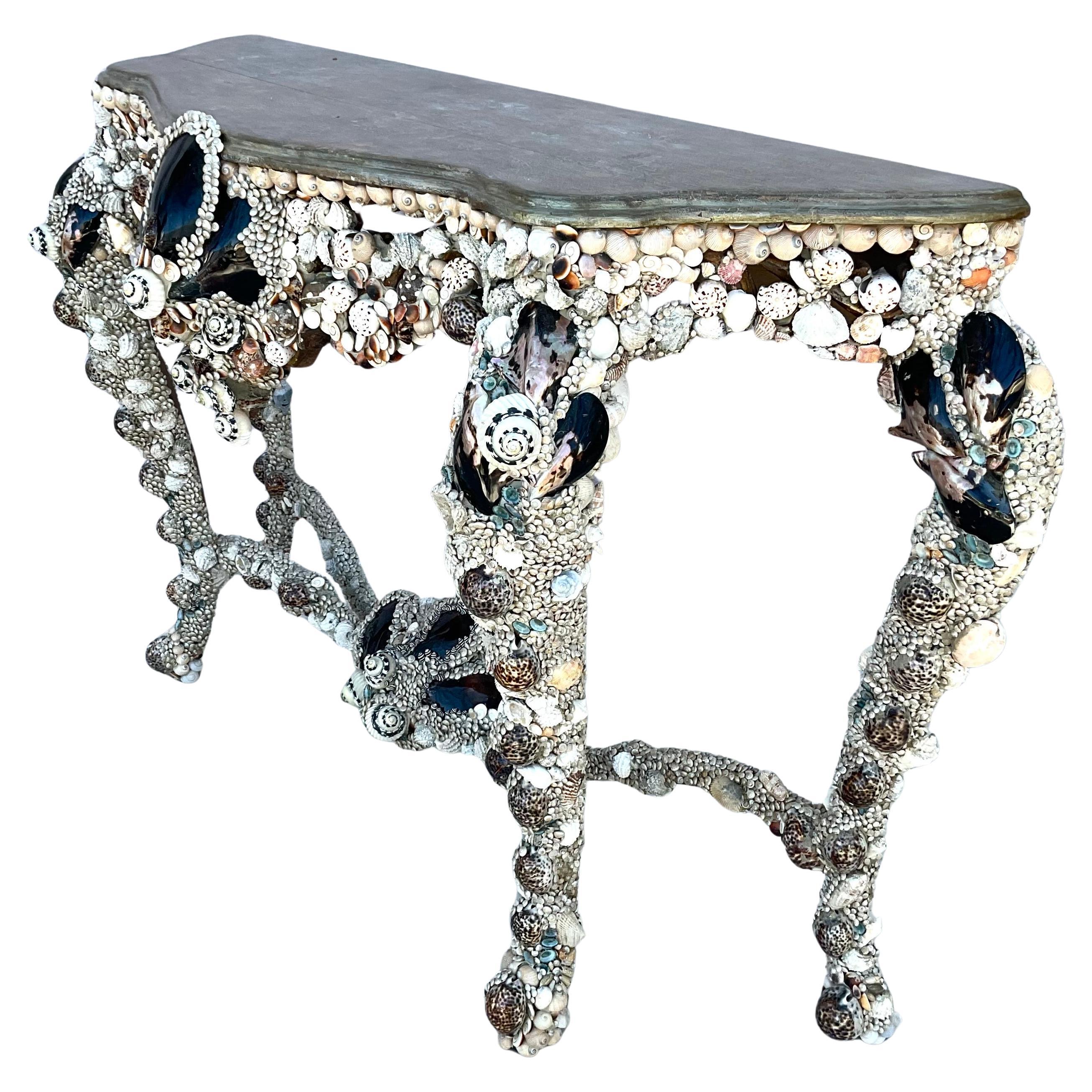 Sea Shell Encrusted Grotto Style Console Table For Sale 3