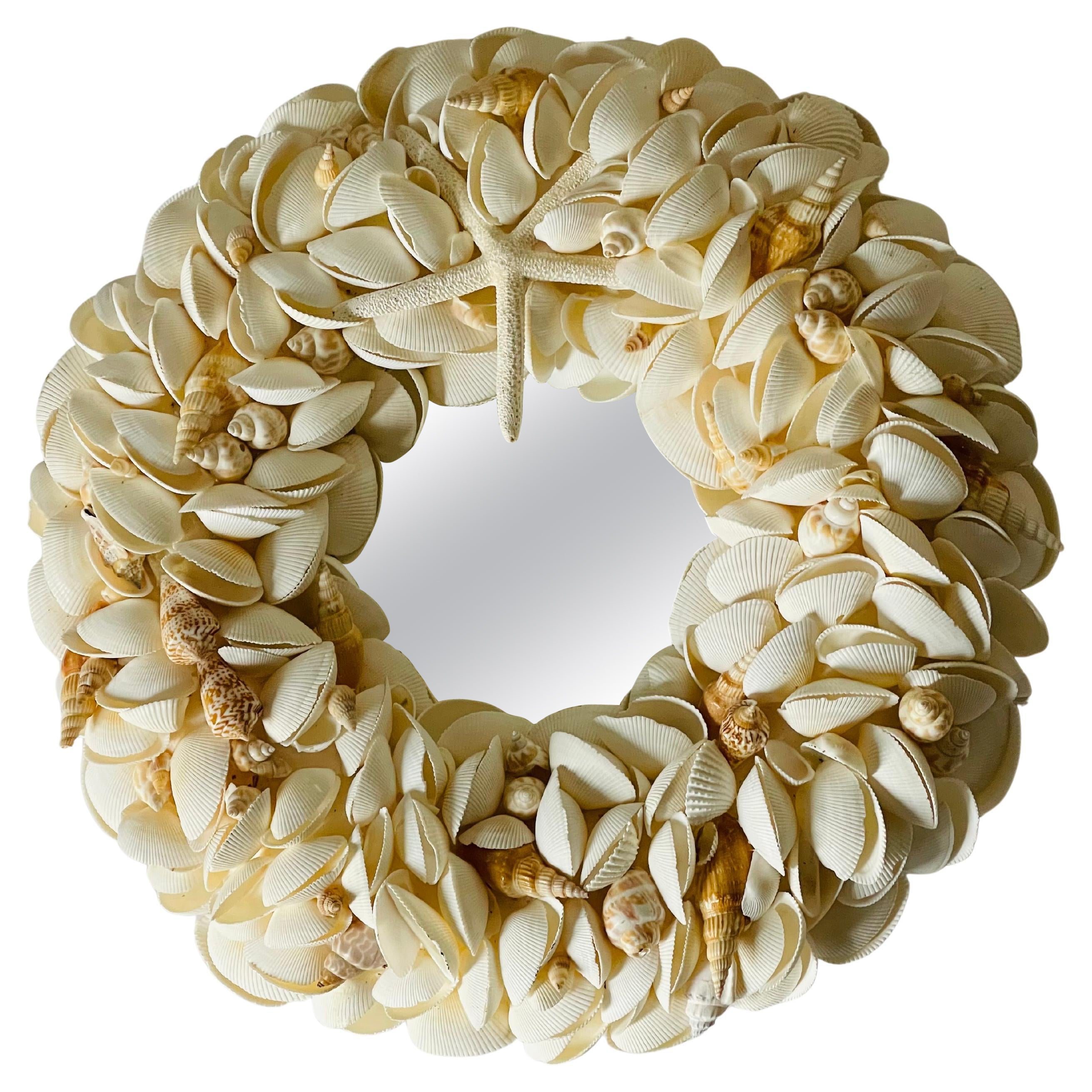 Sea Shell Encrusted Round Wall Mirror