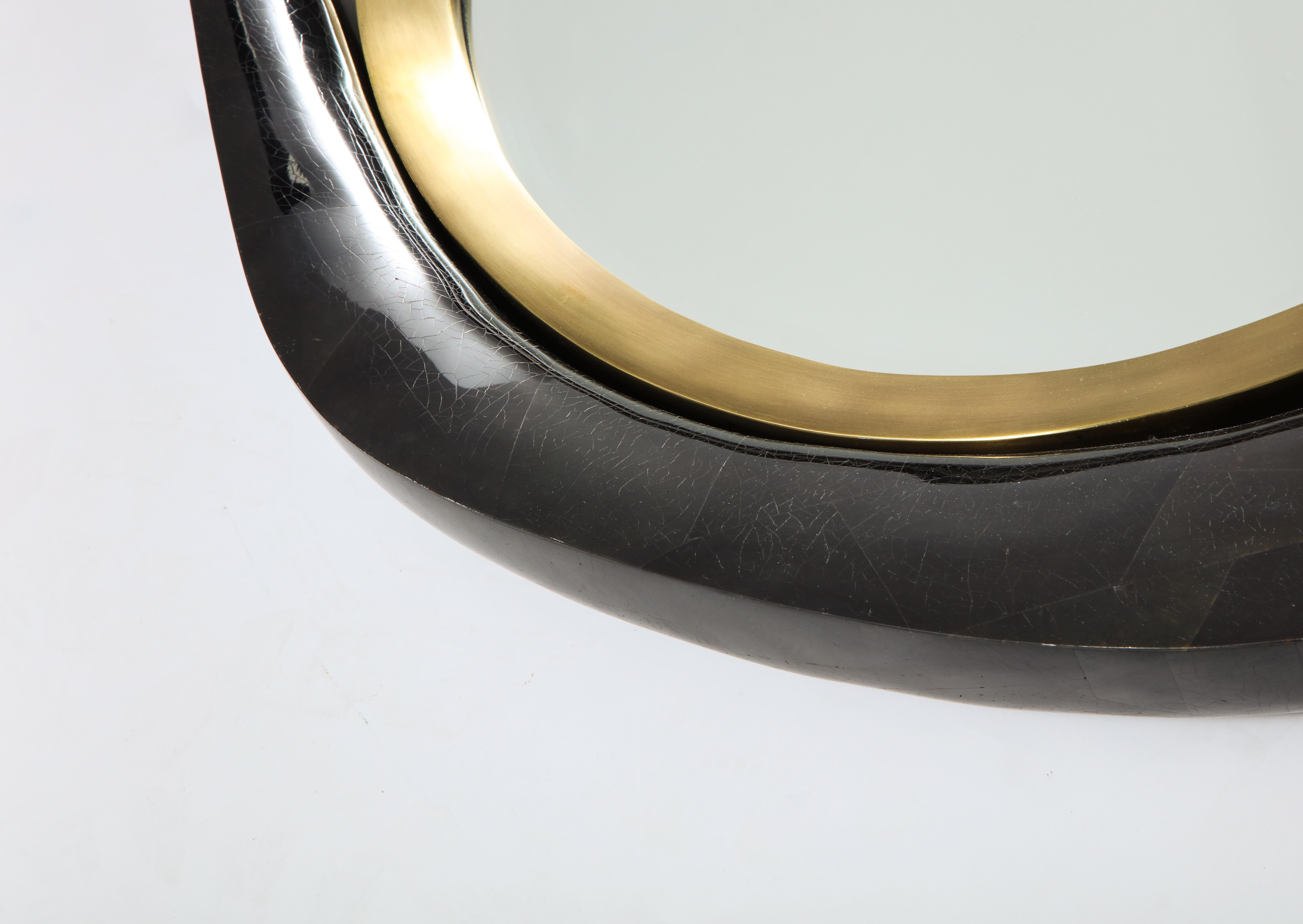 Mirror, Black Sea Shell with Brass Detail, Large Organic Style, Contemporary 1