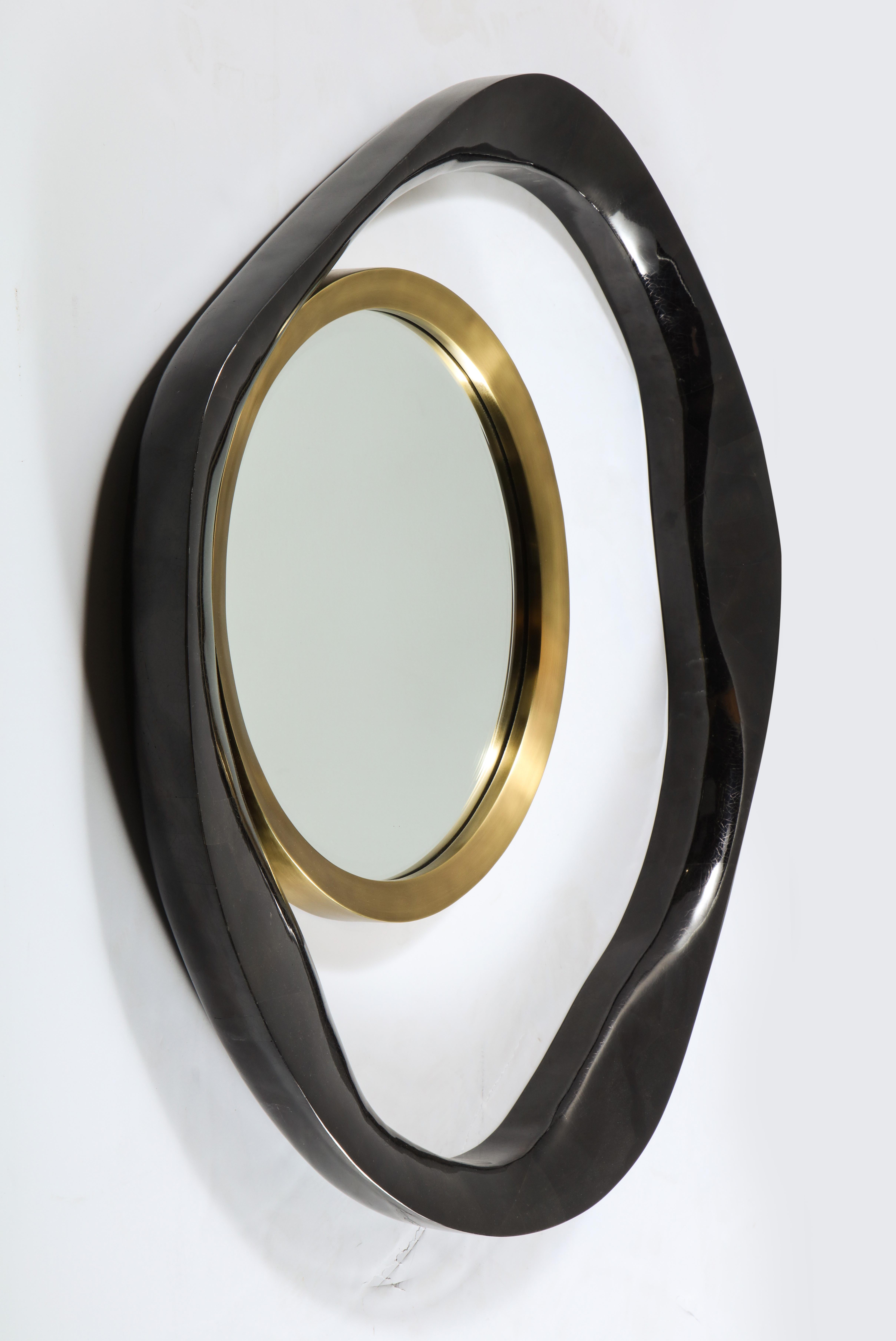 Mirror, Black Sea Shell with Brass Detail, Large Organic Style, Contemporary 2