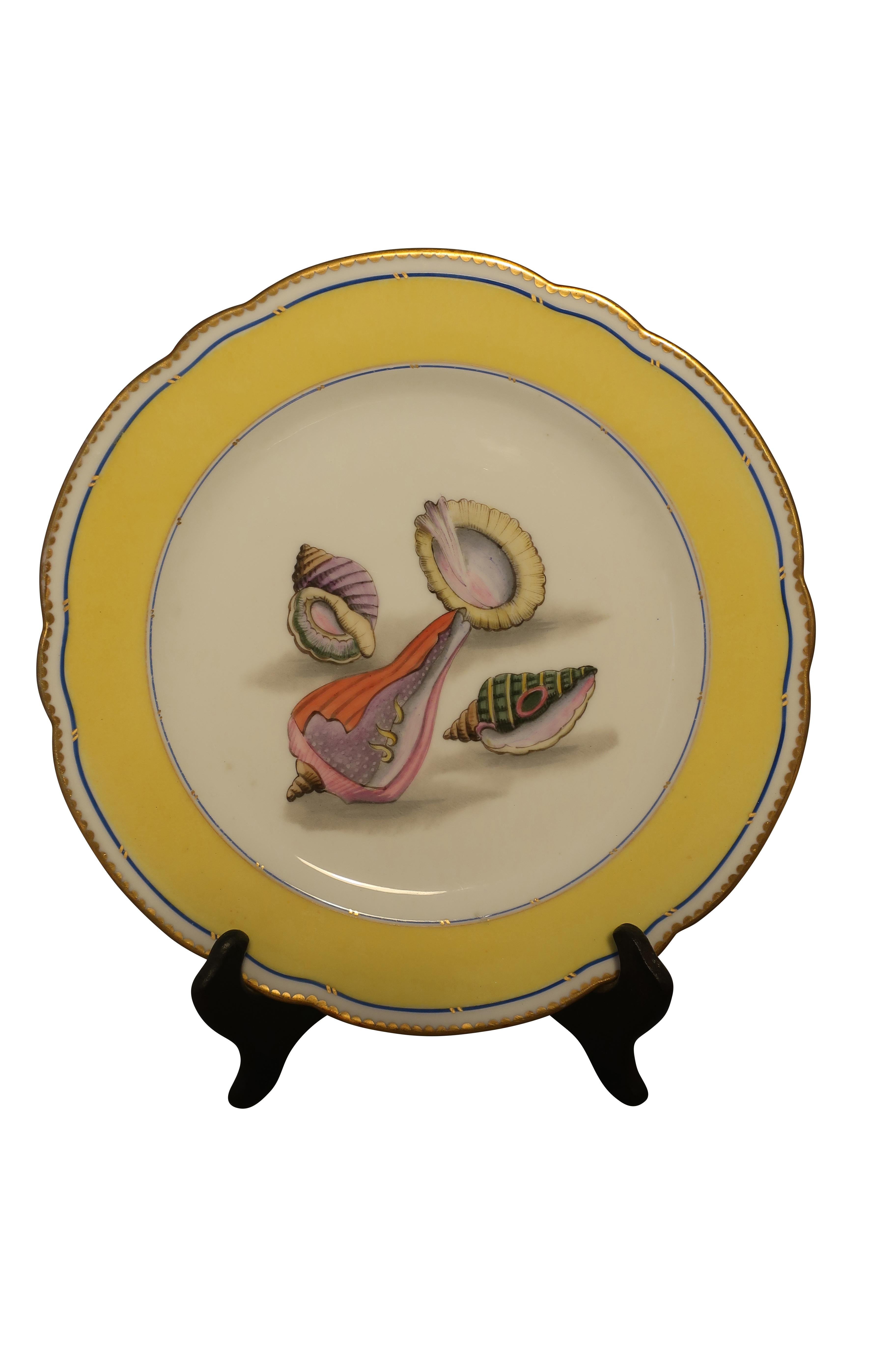 Sea Shell Porcelain Plates French Rousseau, Set of 6 or 12 In Good Condition In Essex, MA