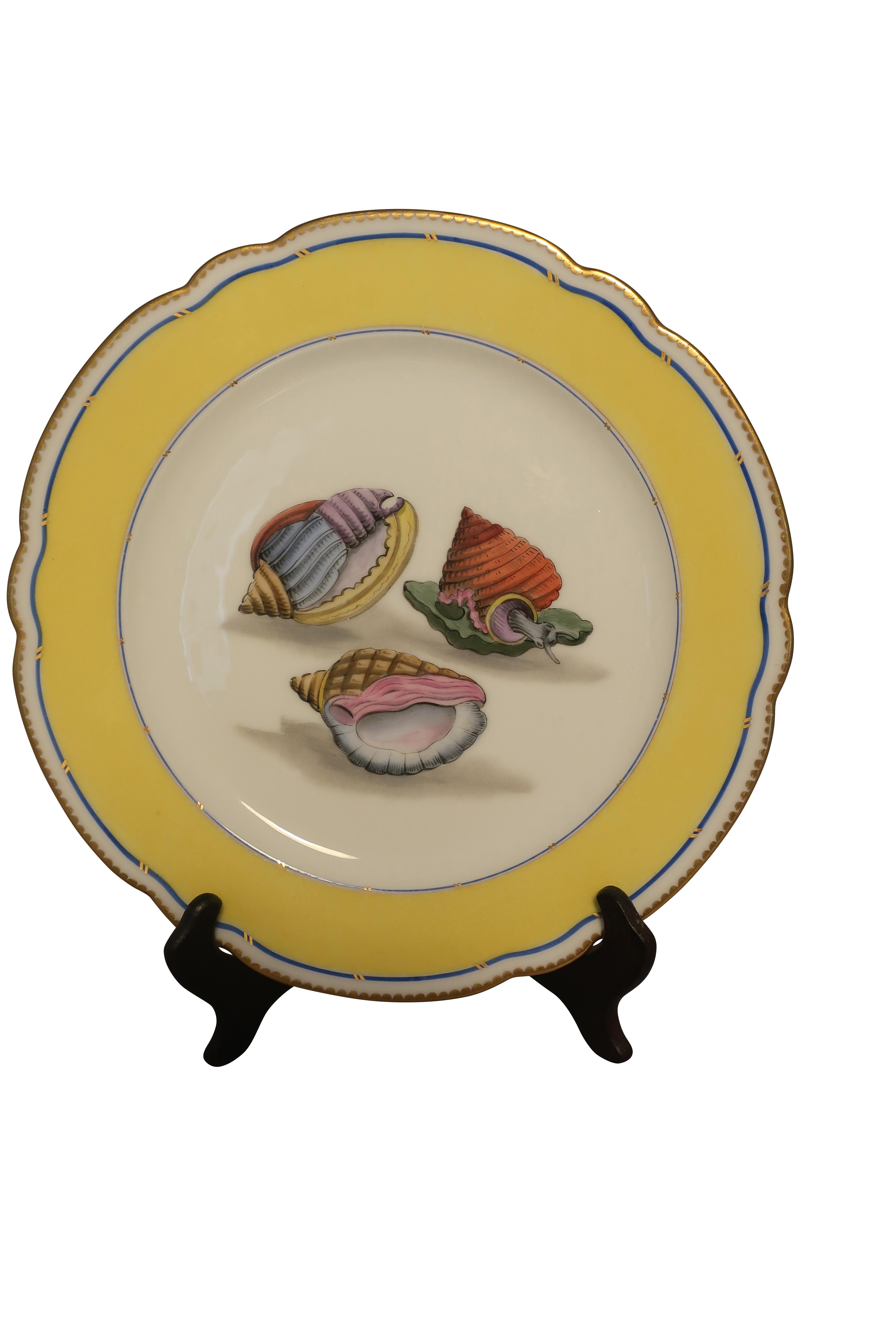 20th Century Sea Shell Porcelain Plates French Rousseau, Set of 6 or 12