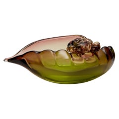 Scultura di conchiglia marina con granchio in vetro soffiato di Alfredo Barbini