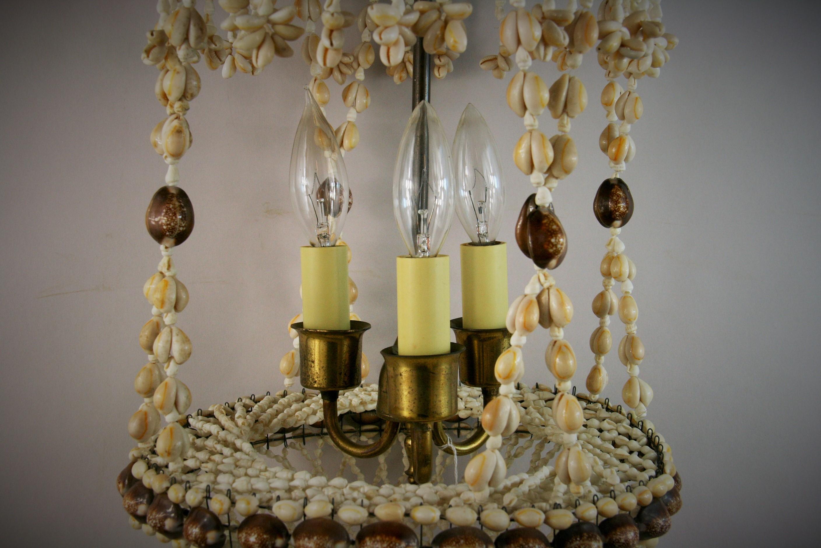 Hand Made Sea Shell Three Light Pendant/Hanging Light For Sale 1