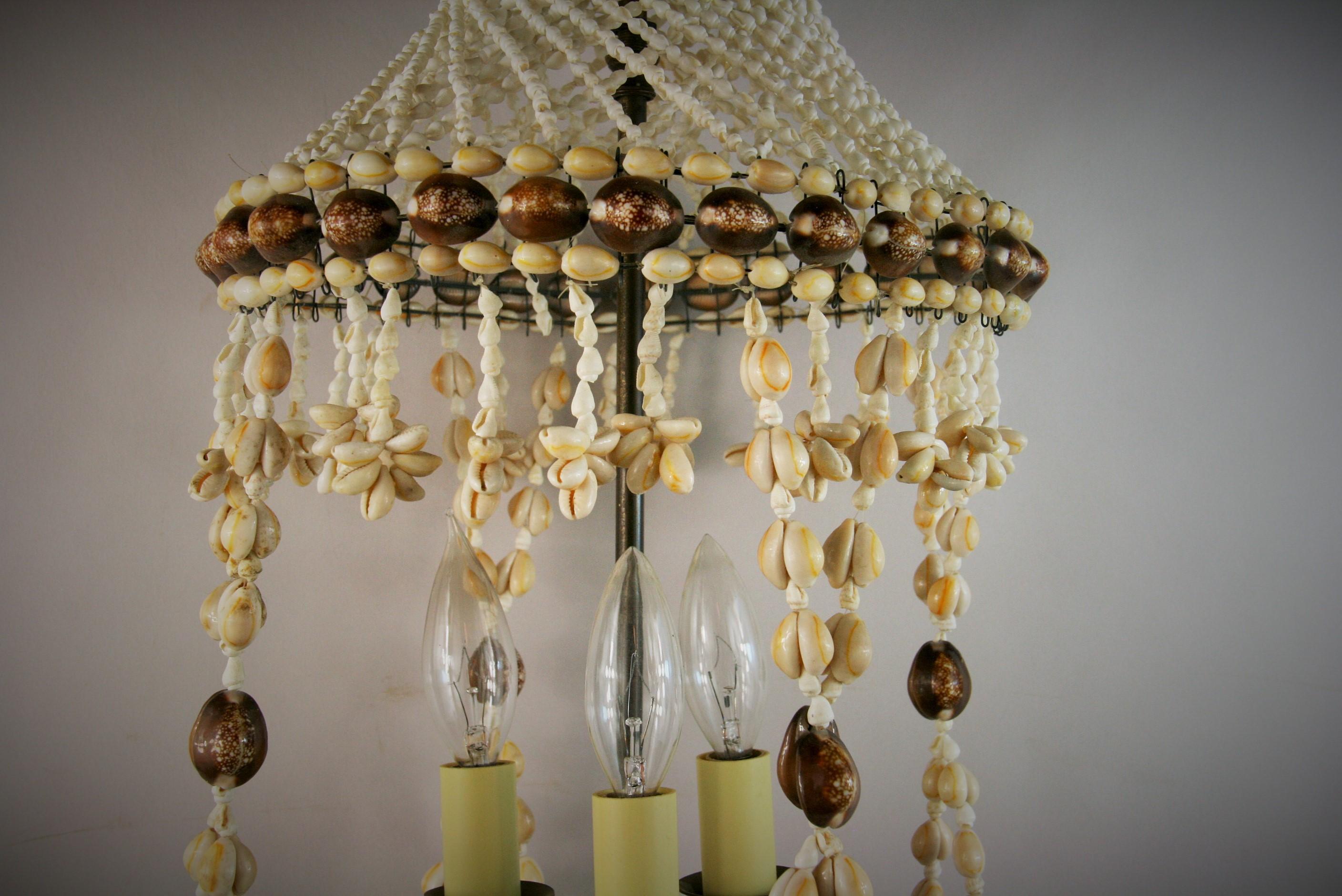 Hand Made Sea Shell Three Light Pendant/Hanging Light For Sale 2