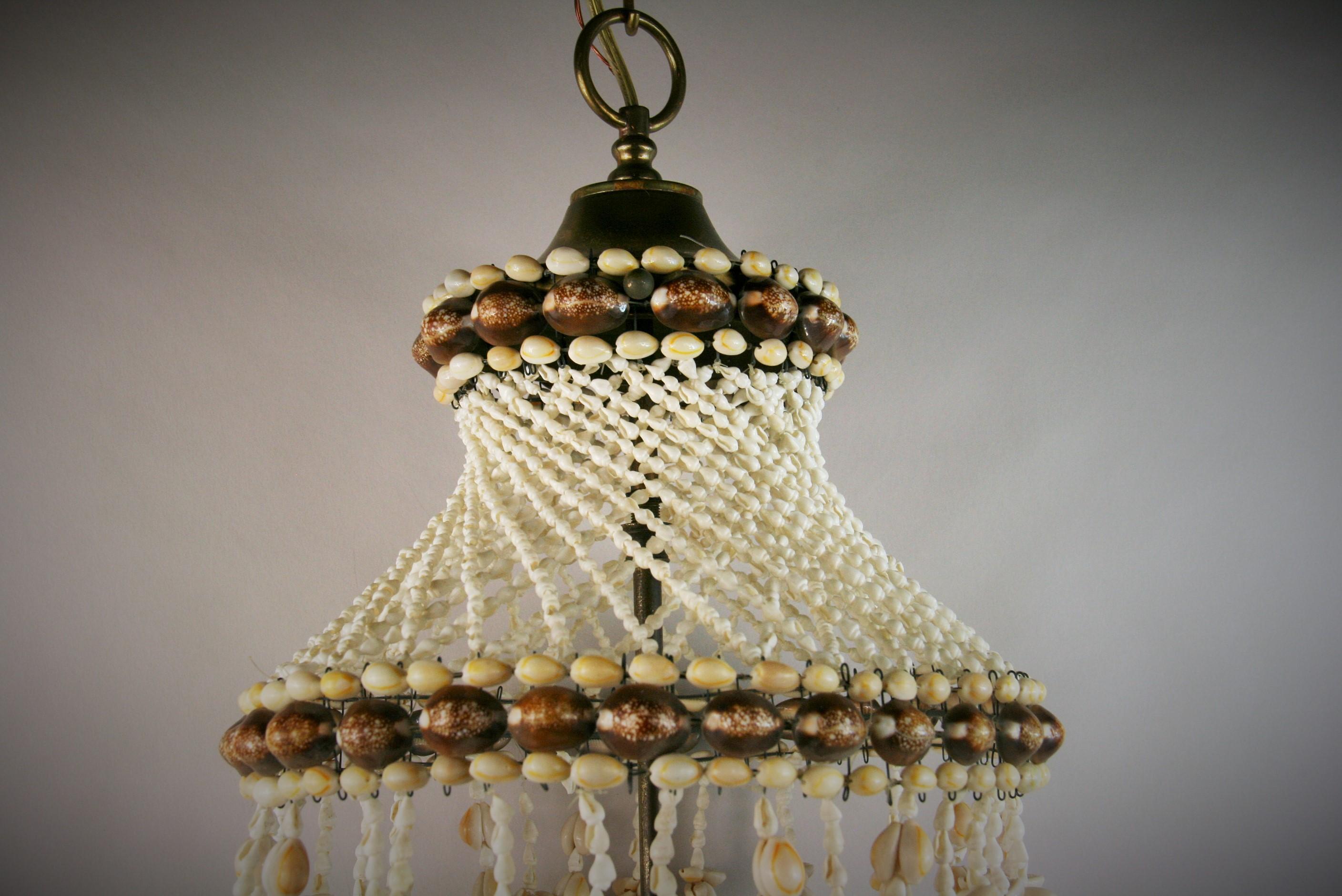 Hand Made Sea Shell Three Light Pendant/Hanging Light For Sale 3