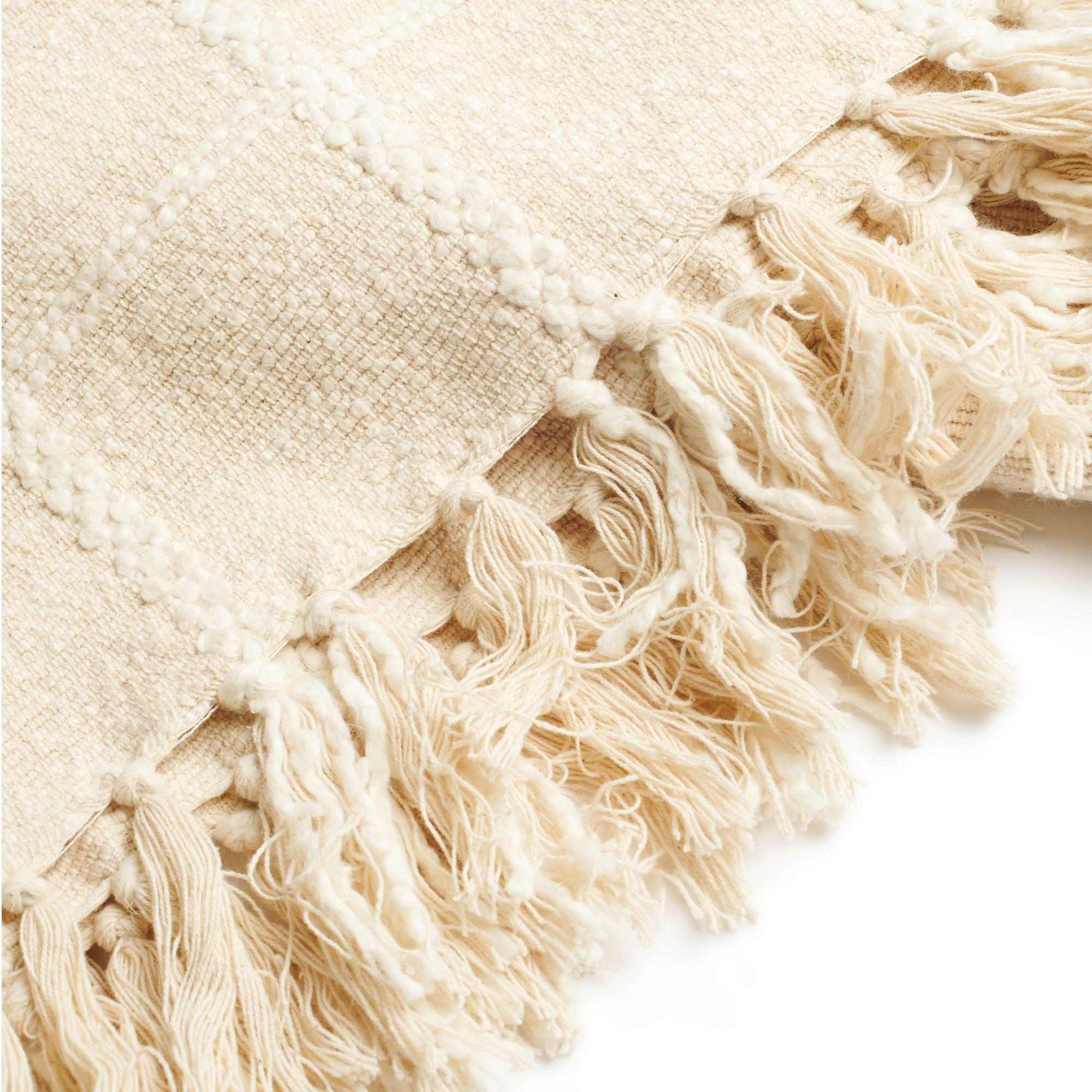 Meeresmuschel Weiß Strukturierte Webart Reine Baumwolle Handloom Throw im Zustand „Neu“ im Angebot in Bloomfield Hills, MI