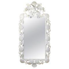 Sea Shell White Lacquer Painted Iron Mirror