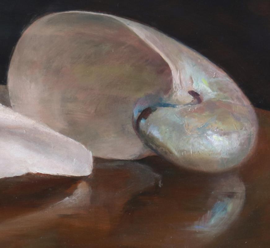 American Sea Shells on an Artist's Palette, Original Oil Painting by Helen Oh For Sale