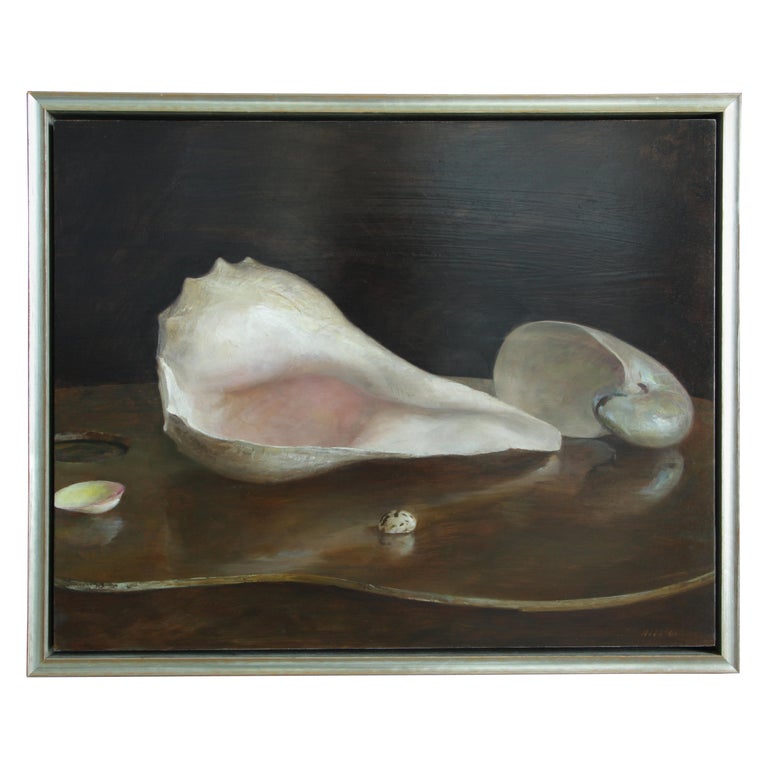Sea Shells on an Artist's Palette, Original Oil Painting by Helen Oh For Sale
