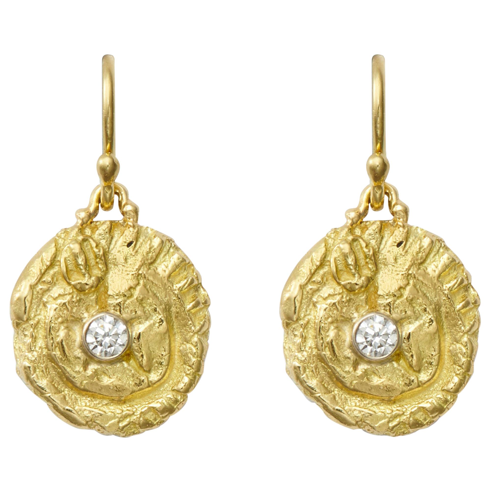 Susan Lister Locke “Sea Star" & 0.20 Carat Diamond 18 Karat Gold Dangle Earrings For Sale